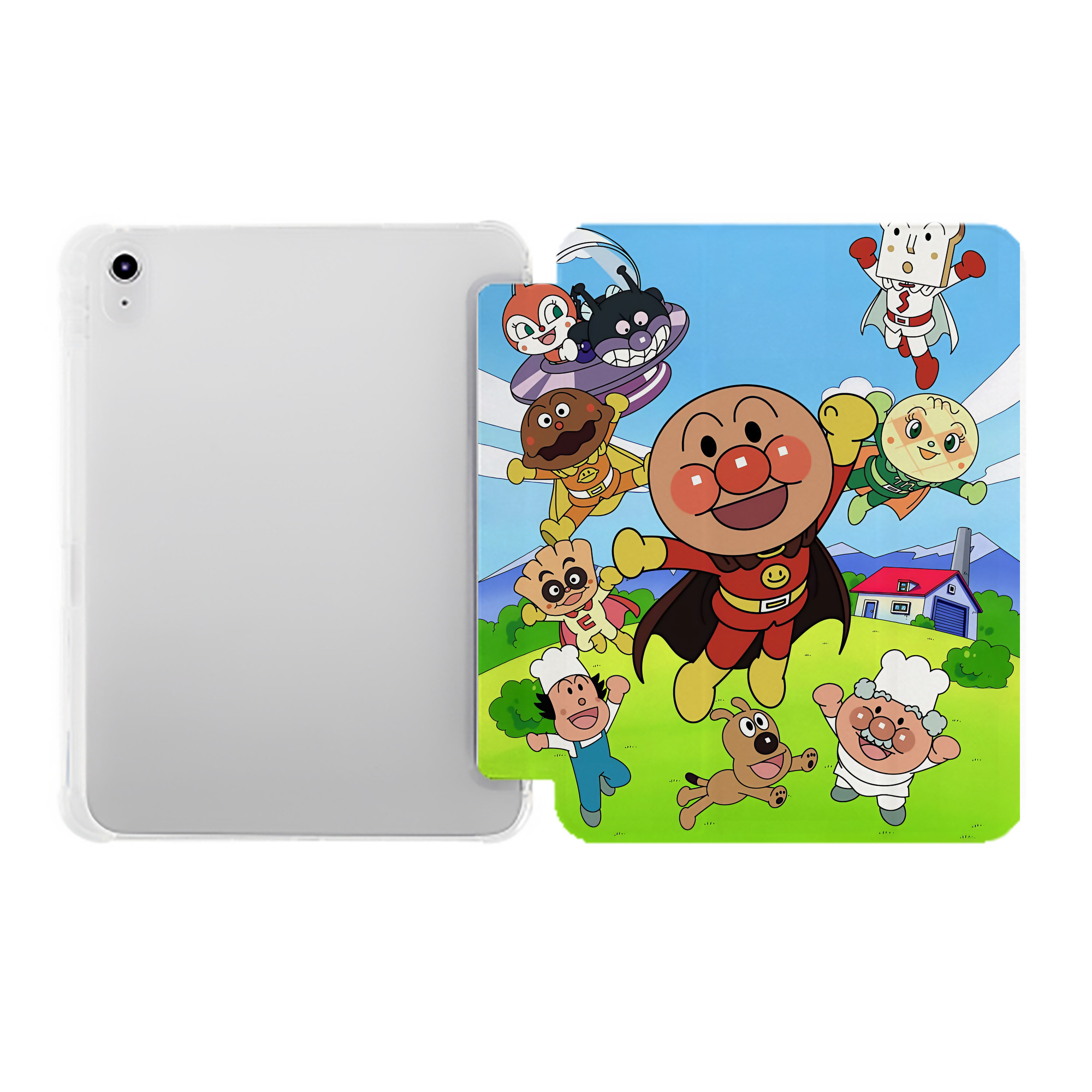 （画像用） アンパンマン Anpanman IPad ケース ペン収納付き 三つ折りスタンド PUレザー×シリコン 対応機種9.5/10.5/10.9インチ